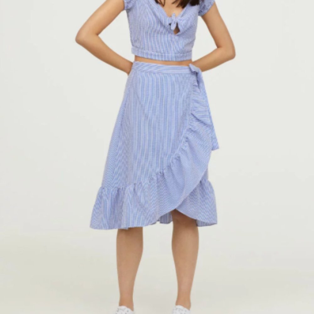 H&M Seersucker Wrap Midi Skirt
